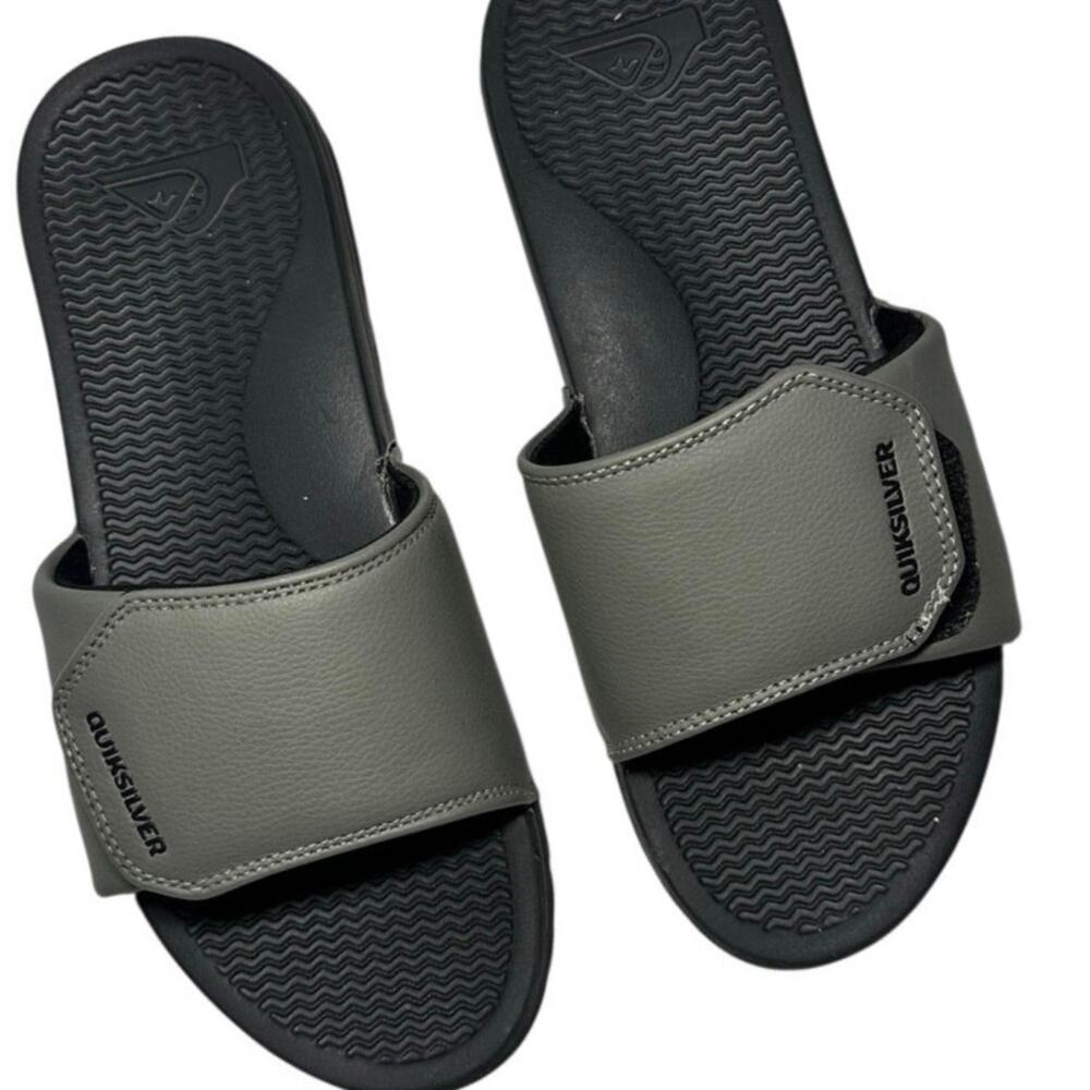 Quiksilver Shoreline Adjustable Faux Leather Slide Sandal Men Size 9 Gray Green